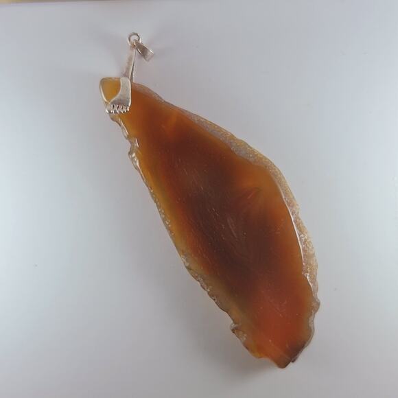 Carnelian Agate Pendant Sterling Silver 2.5" Slice Polished Natural Stone - Picture 3 of 10
